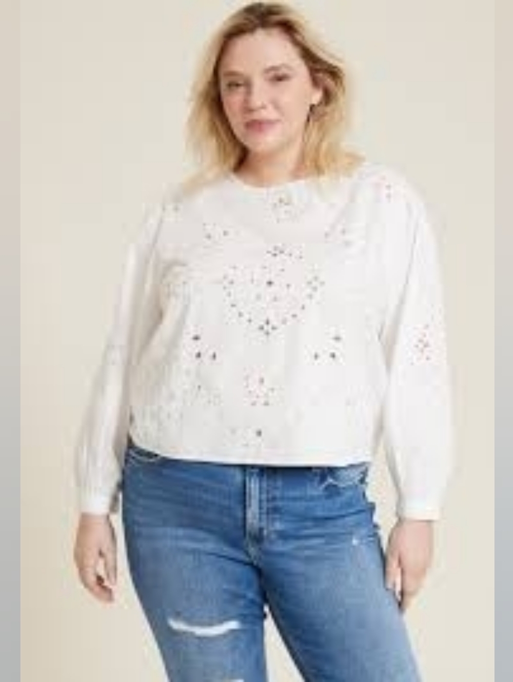 Maurices White Plus Size Eyelet Long Sleeve Blouse NWT 2X
